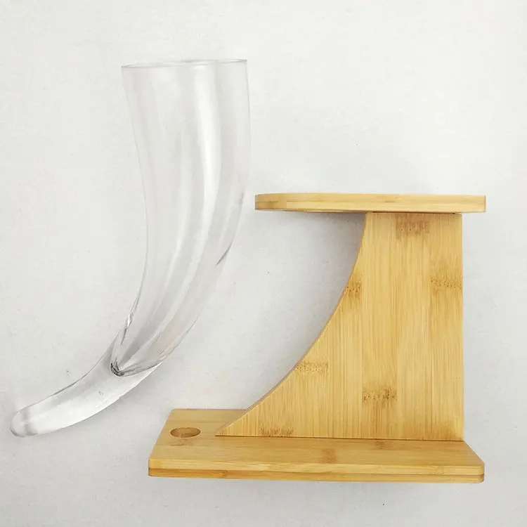 2023 Hot Sale Creative Glass Drinking Horn 16oz 500ml Viking Beer Horn Glass With Stand