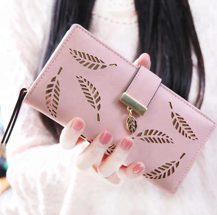 Brand Leaves Hollow Women Wallet Soft PU Leather Clutch Wallet