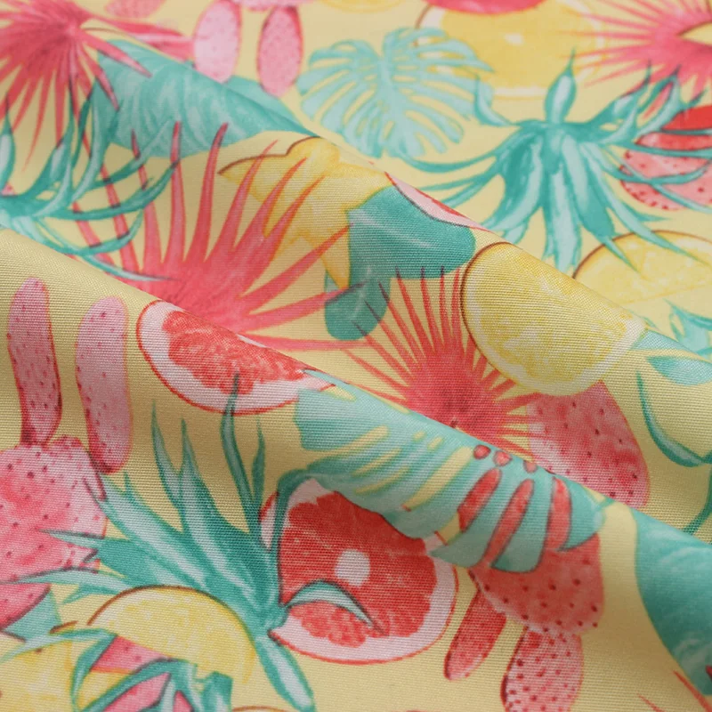 
Peach skin microfiber fabric with bright color fruits flowers and cactus pattern print for beach shirt tropical shirt 