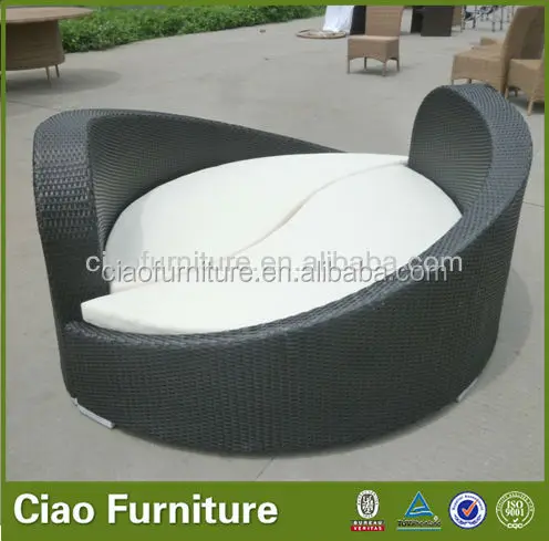 Outdoor garden sunbed rattan yin yang daybed lounge furniture