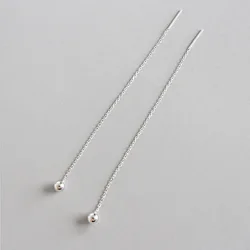 925 Silver Chain with 4MM Ball Long Earrings for Women Silver Jewelry Simple Ear Wire Prevent allergy