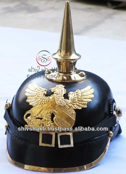 
Leather Pickelhaube Helmet , German Baden Helmet , Prussian Helmet 