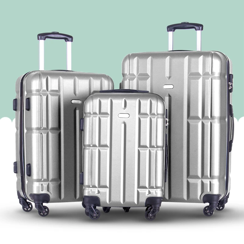 2020 Hot Design Pvc Luggage Tags ABS Trolley Suitcase Set 3pcs Silver Customize Hard Case Travelling Bags Luggage sets