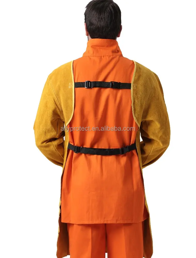 AP-6200 hot sale golden cowhide welding apron and fire resistant work apron in leather clothing for safety wear