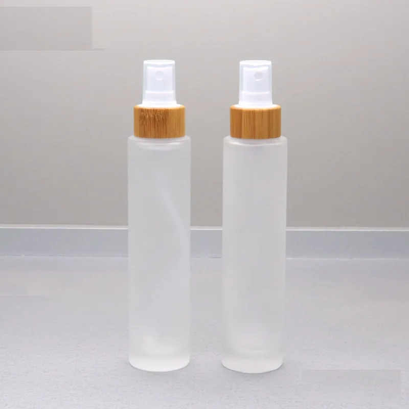 100ML Emulsion Toner Refillable Cosmetic Container Frosted Glass Bottle with Bamboo Lid