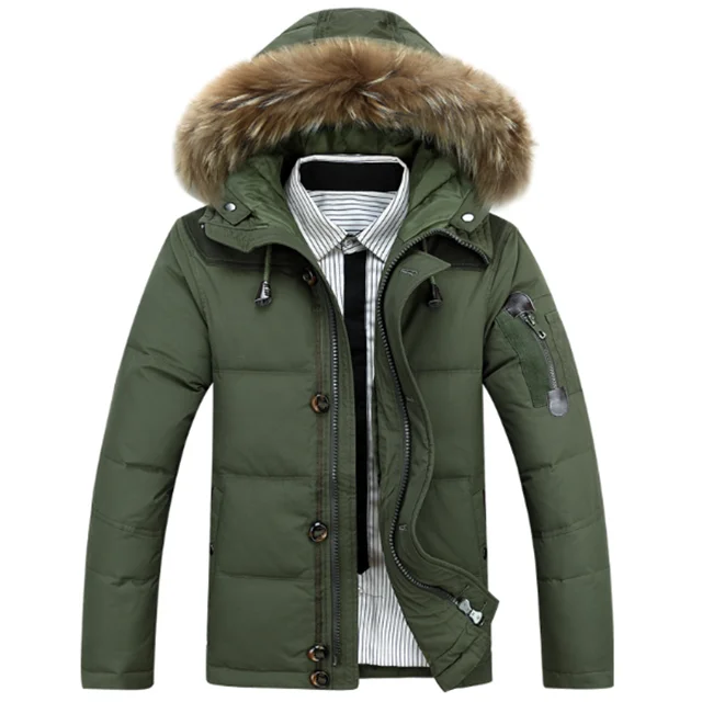 Mens Winter Duck Down Jacket Fur Hooded Black Outdoor Winter Jacket Men