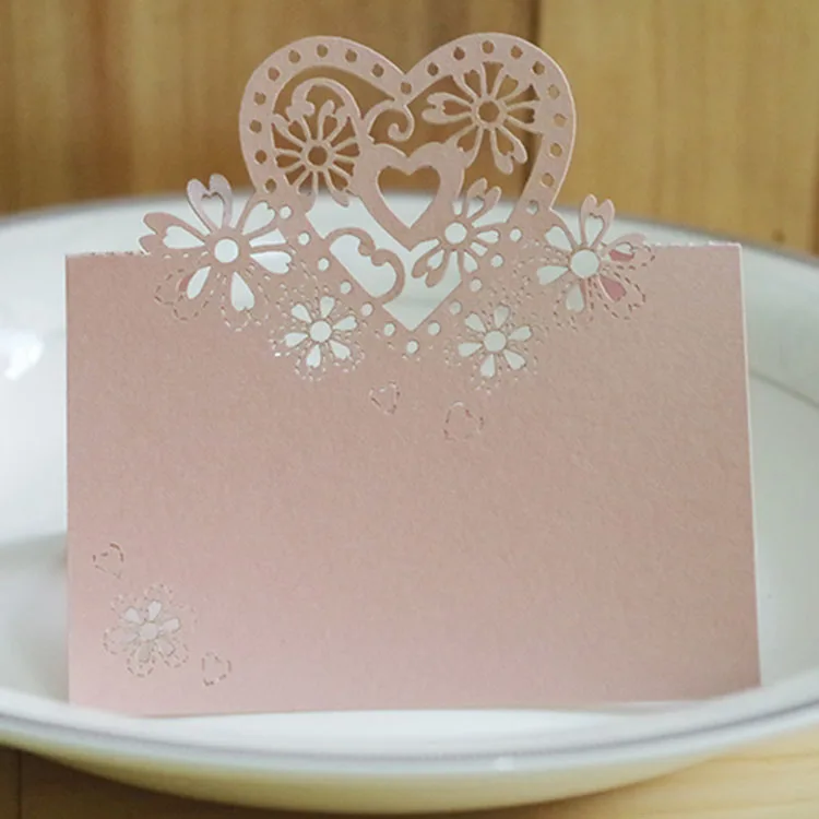 Colorful Love Heart Design Place Name Card Laser Cut Customizable Wedding Table Card