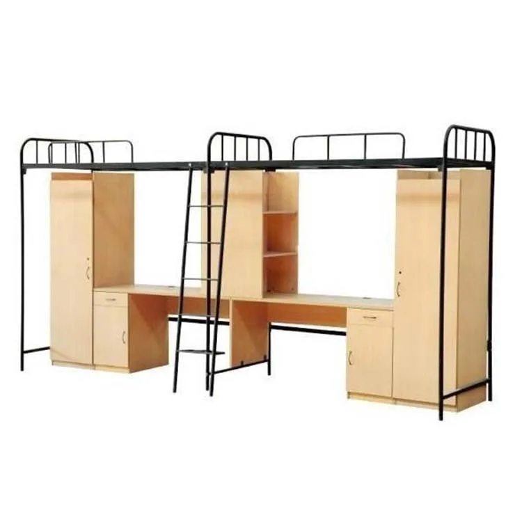 
school dormitory solid wood loft bunk bed with desk 