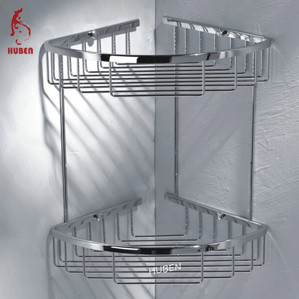 
Dual tier brass storage baskets for bathroom 