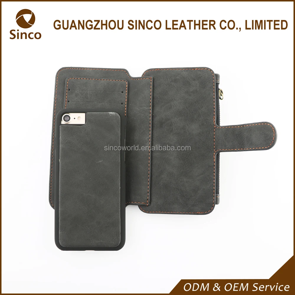 Ударопрочный премиум натуральная кожа сотовый телефон чехол для iPhone 7 съемный кошелек