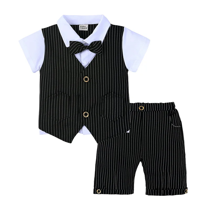 
Summer Cotton Baby Boy Clothing Sets Formal Toddler Boys Birthday Party Clothes Suit Gentleman Top + Shorts Children Cloth Sets 