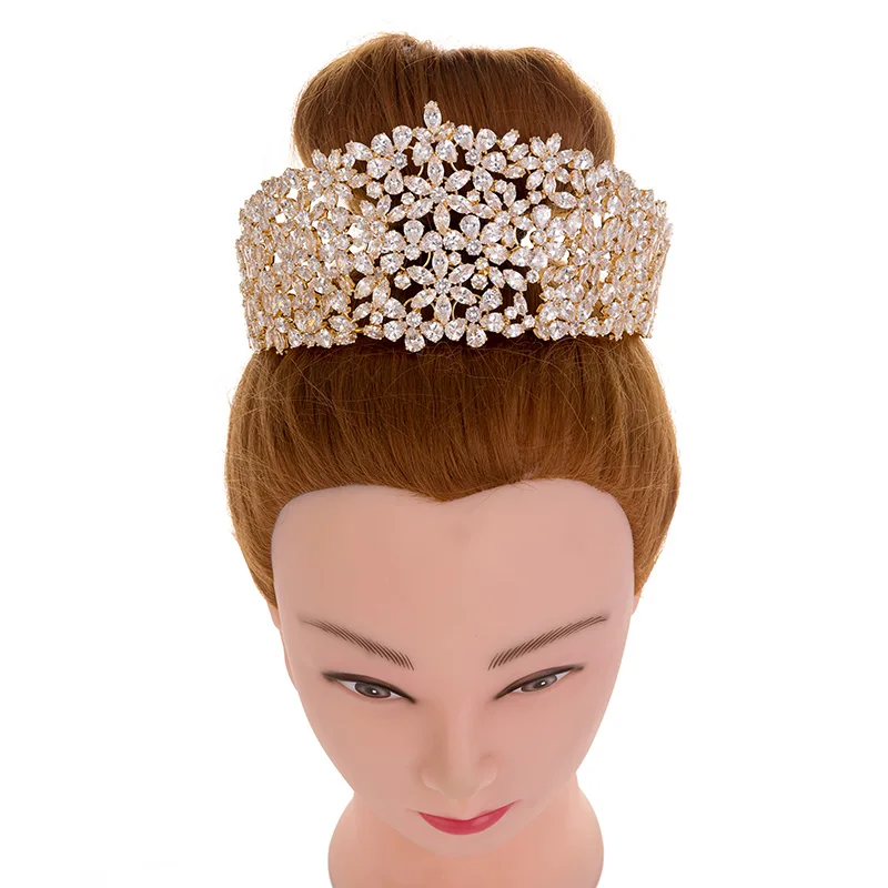 Echsio New Luxury Full Zircon Wedding Crown Bridal Hair Tiaras For Ladies Party Sparkling Bridal Jewelry Sliver Crowns BC4465