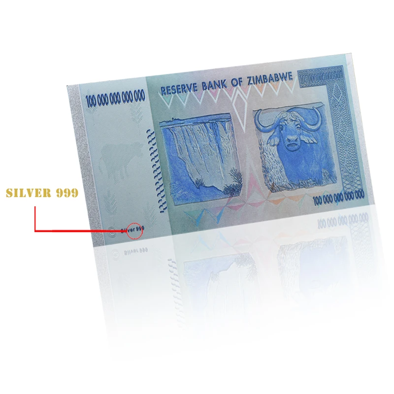 New Products Silver 999 Zimbabwe Banknote One Hundred Trillion Dollars Bill Money For Collection
