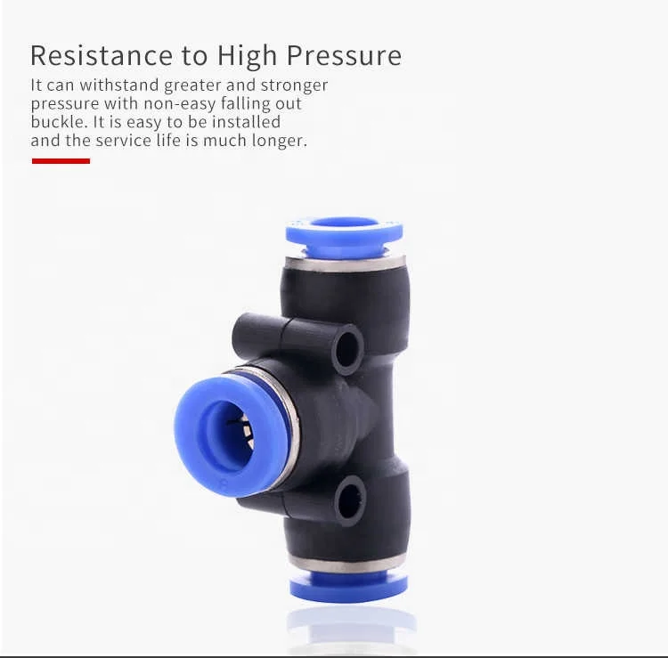 PE04 O.D 4mm 6mm 8mm 10mm 12mm branch union tee three way air hose connector pneumatic hose fitting and couplings