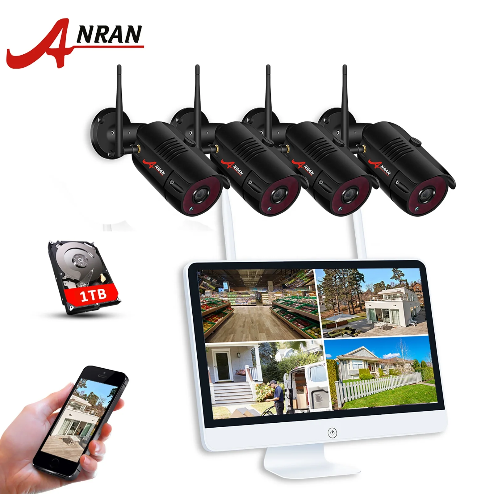 безопасности Открытый дом беспроводной камера системы 2.0MP hd пуля ip поддержка 8 CH Wi Fi nvr комплект с 1080 P мониторы