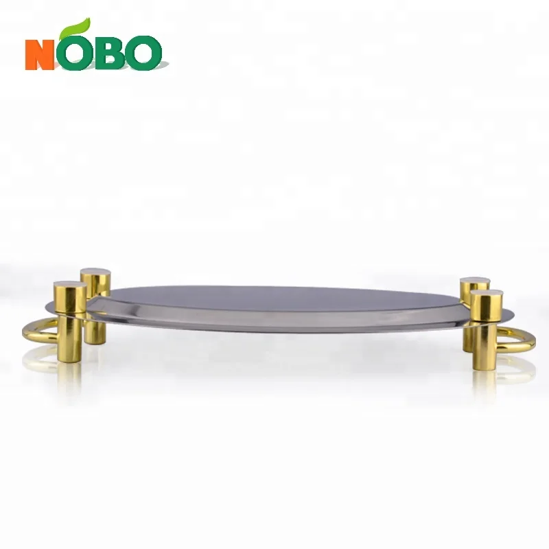 Restaurant Dinnerware Double Handle Serving Tray Mirror Plate with Shelf Stainless Steel Plate Dish Unbreakable Dinnerware Set
