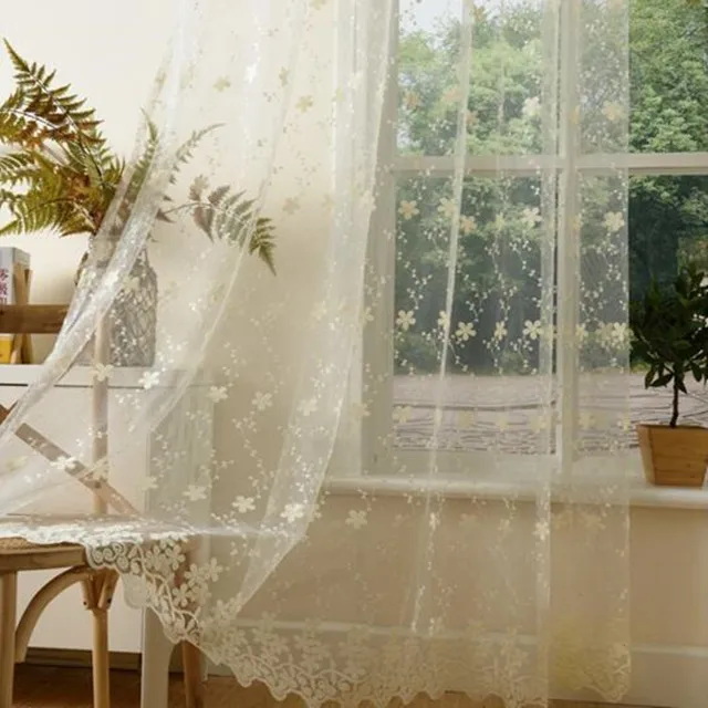 Window Curtains and Transparent Natural Sheer Embroidered Flower Newest Arrival Lace 100% Polyester French Window Grommet Modern