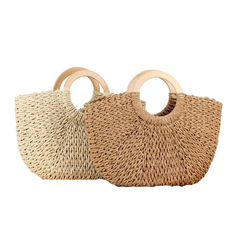 Straw Large Hobo Bag for Women Round Handle Ring Tote Retro Summer Beach Straw Bag Lady Handbag