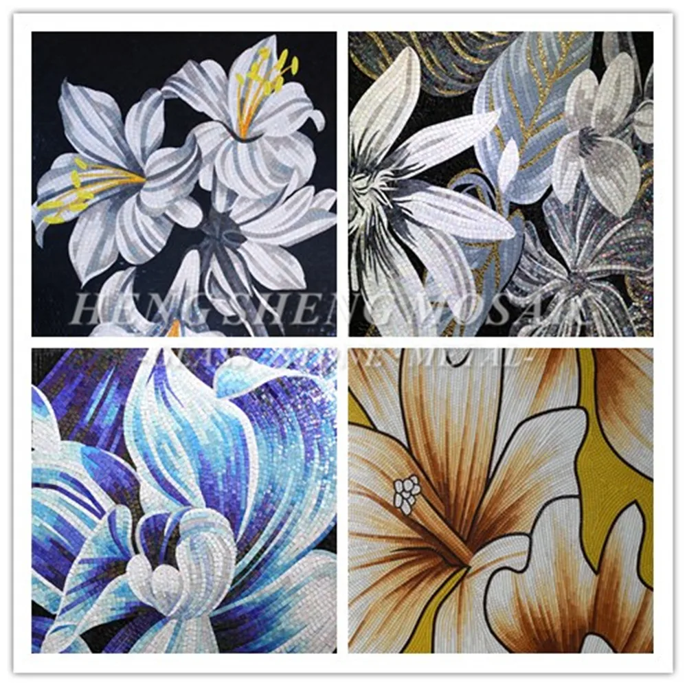 latest design flower picture mosaic mural pattern decorative wall arts