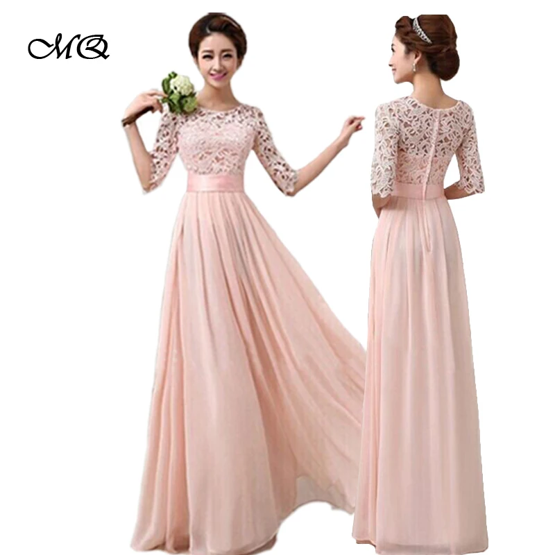Pluz Size 2016 Autumn Women Maxi Long Chiffon Dress Half Sleeve Lace Maxi Dresses Formal Wedding