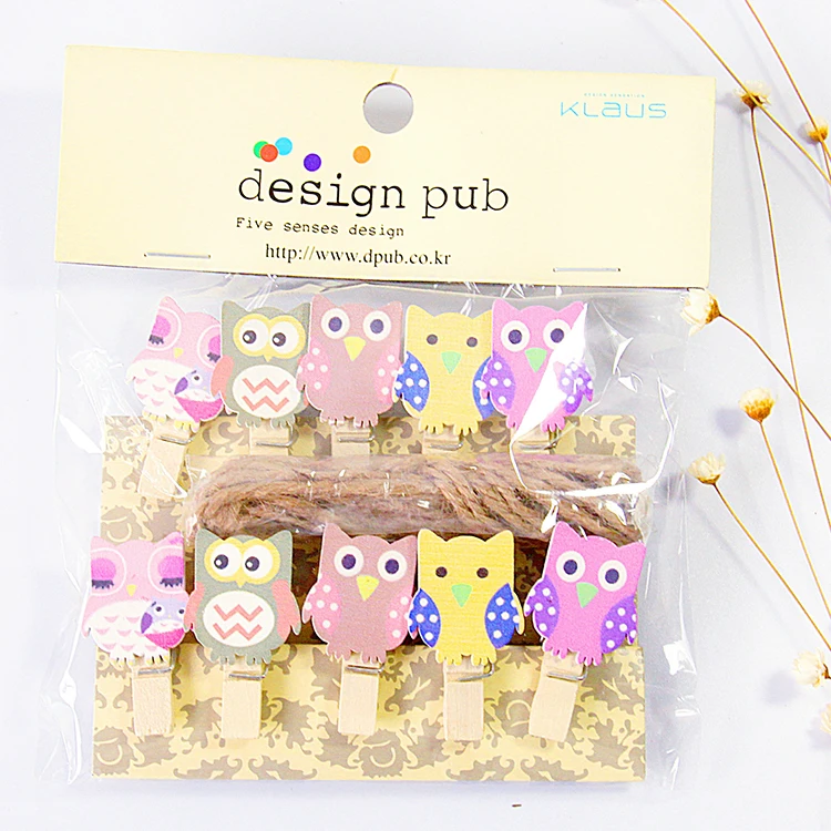 
High Quality Colorful Wooden Rope Owl Shape Note Cute Photo Clip 