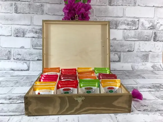 Personalized Wooden Lockable Tea Bag Box With Twelve Compartments