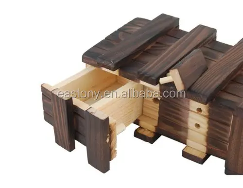 Eastommy Magic Wooden Box with Extra Secure Secret Drawer,Magic Compartment Wooden Puzzle Box with Secret Drawer Brain Teaser