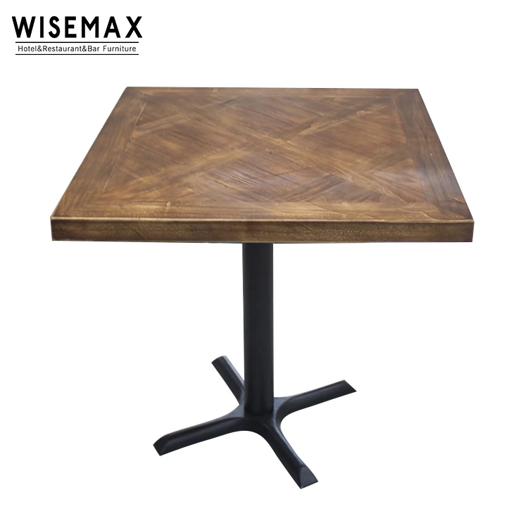 
 Французский стиль, античные дизайн натуральный шелк квадратный массив дерева топ с металлическими ножками на ресторанные обеденные столы  