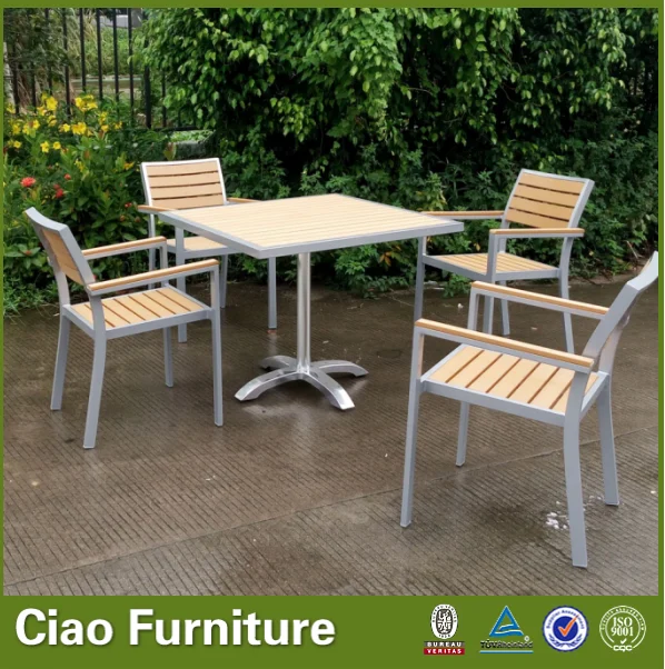 Garden plastic wooden furniture modern dining table chairs set