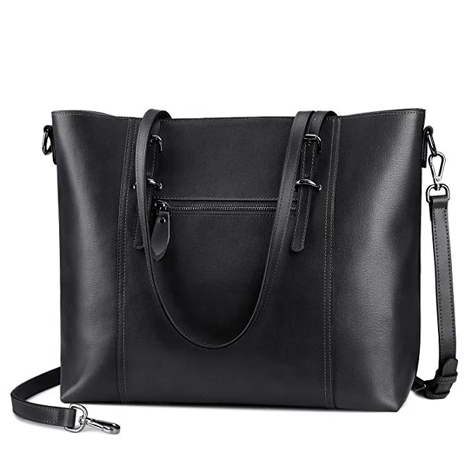 
Custom black Leather Laptop shoulder bag Business tote Bag for women 