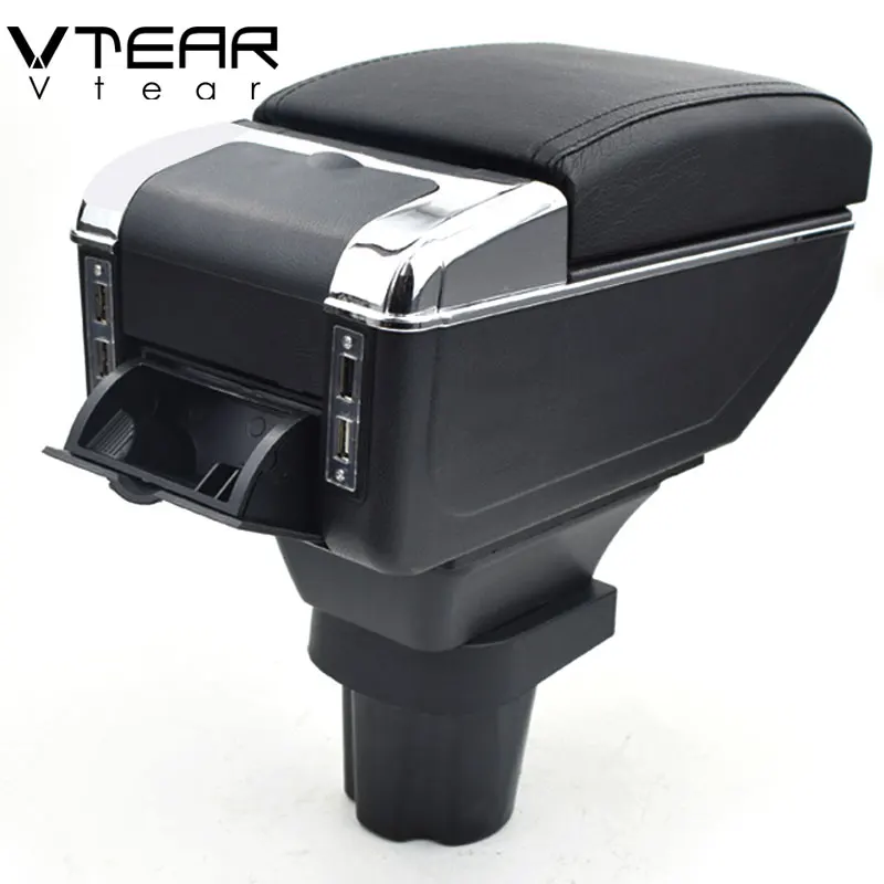 Vtear For VW UP armrest USB Charging heighten Double layer storage box central Store content arm rest car accessories 2009-2018