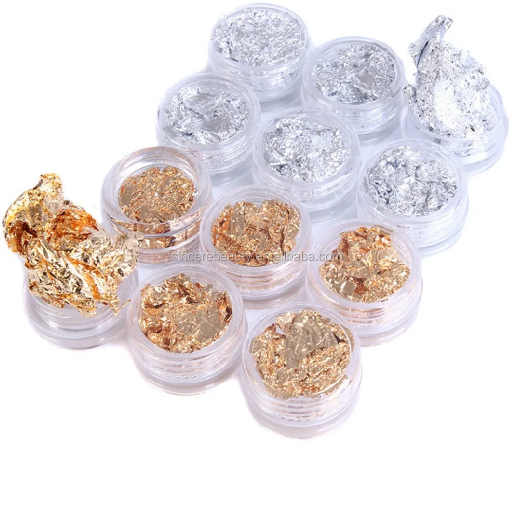 
Имитация золотых хлопьев, серебряные хлопья, золотой лист для фольги для дизайна ногтей 
