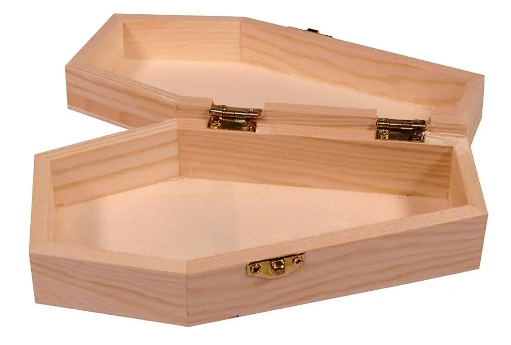 Custom Unfinished Plain Wood Coffin Shape Gift Box With Hinged Lid