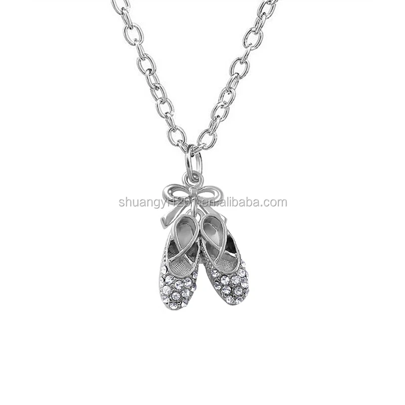 Crystal Ballerina Ballet Slipper shoe dance charms jewelry necklaces for girl teens