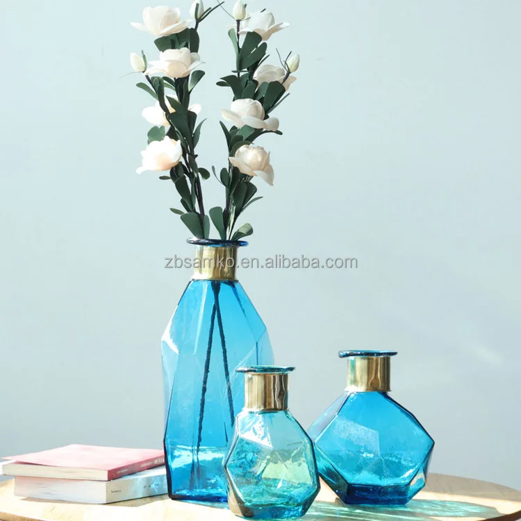 Hand Blown Colored Flower Glass Vase For Home Decoration