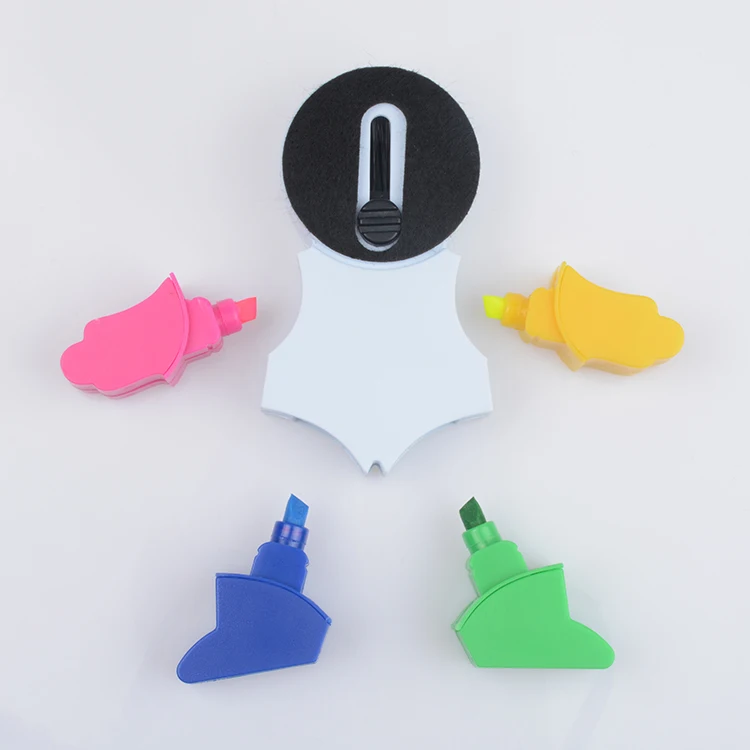 High Quality Promotional Snowman Shape 4 Color Highlighter Pen Set with Keyboard Brush