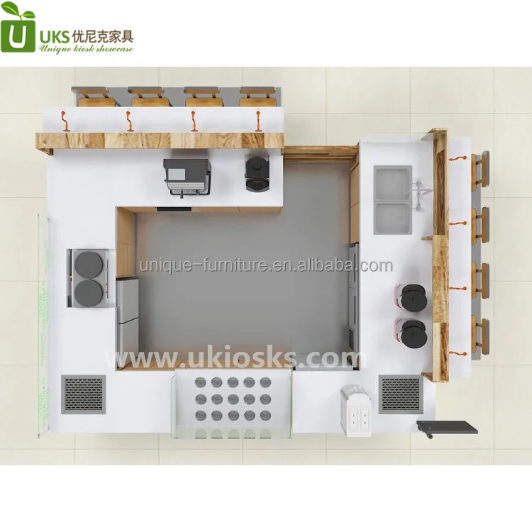 Salad bar Kiosk, Smoothies Display Counter, Juice bar Table with Seats