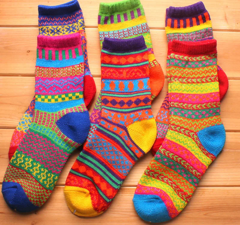 Custom design stripe colorful wool socks women