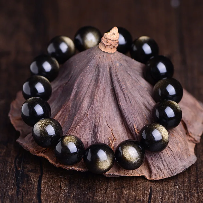 Natural Gold Obsidian Bracelet Single Circle Hand String High Quality Obsidian Bracelet Jewelry Reiki GemStone Beads Obsidian