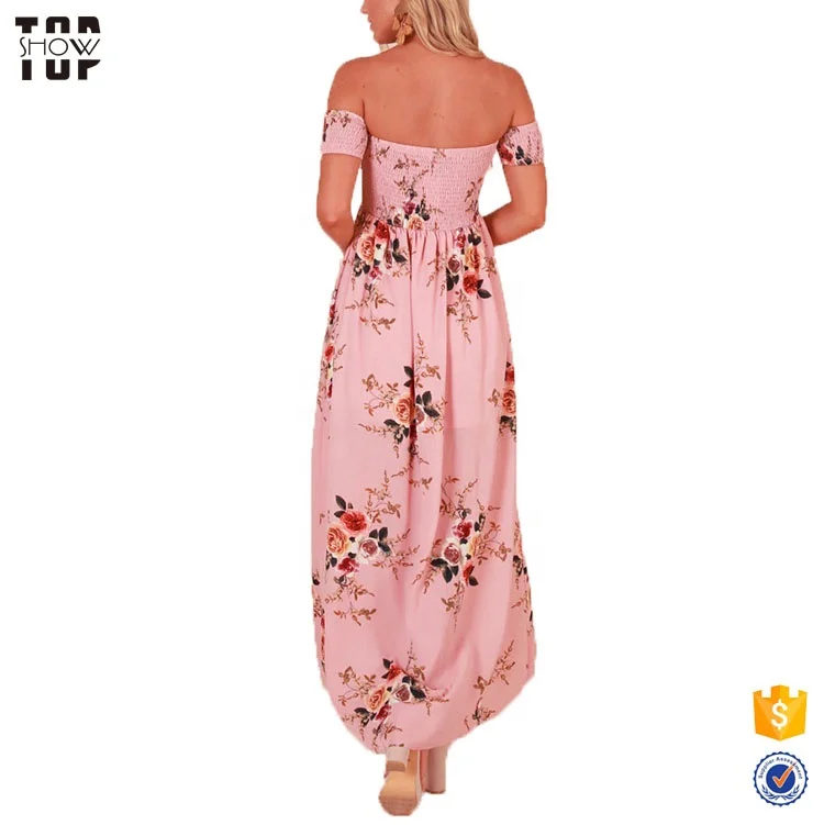 2019 New arrivals wholesale clothes pink lady floral maxi dress