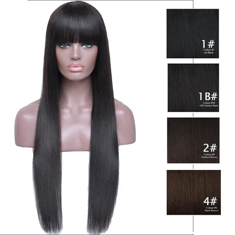Newlook Silky Straight Human Hair Full Lace Wig Natural Black Sexi Women Long Human Hair Wig with Bang