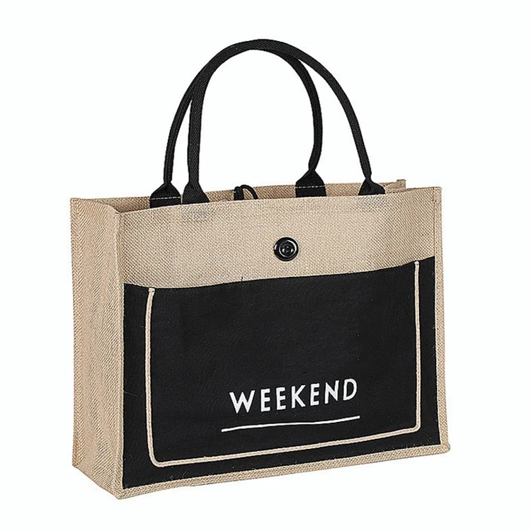 Printed Jute Biodegradable Shopping Tote Bag With Custom LOGO Wholesale