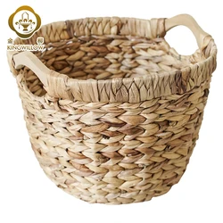 Handmade water hyacinth flower pot flower basket with handle