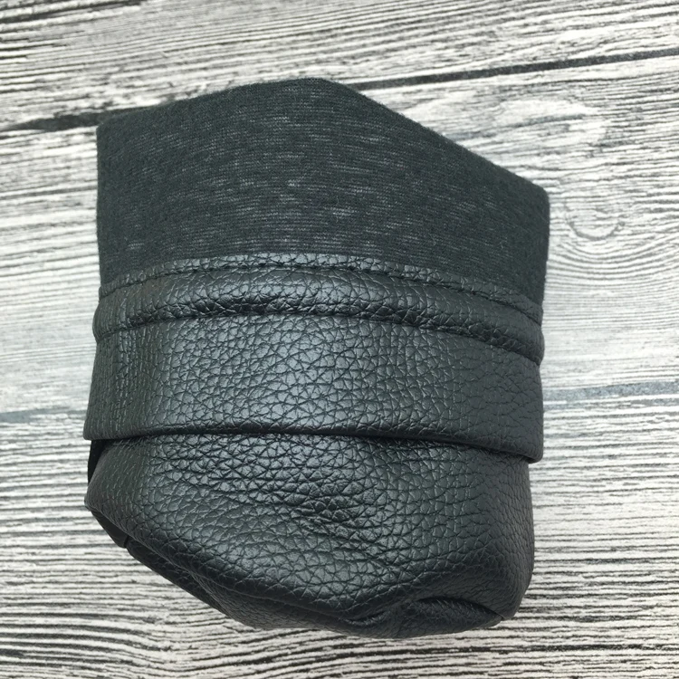 Black Round Botton Faux Leather Watch Pouch Bags with Emboss