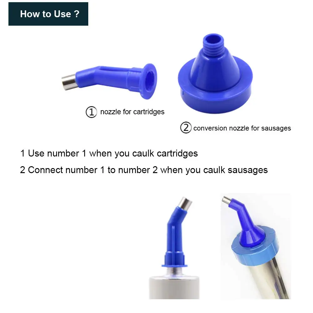 Bent Plastic Cone for Caulking Gun Sausage & Cartridge Type Stainless Caulk Nozzle Dual-use Structural adhesive Apply for Door W