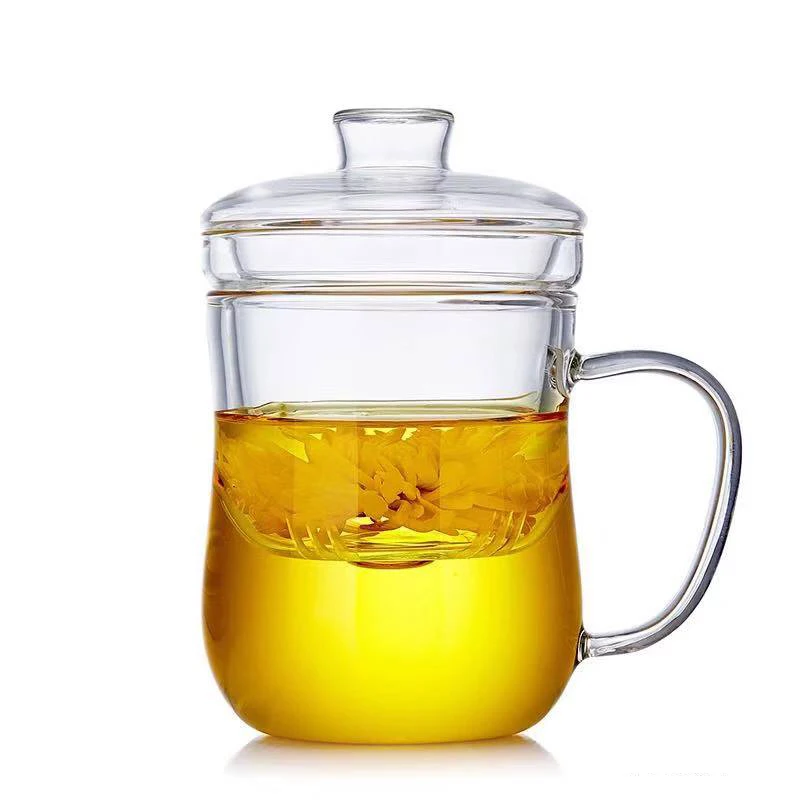 Chinese Tea Set Three-piece Scented Tea Cup with Filter Hand-blown Round Penguin Mug with Animal Print Glass Lid Heatable 500ml