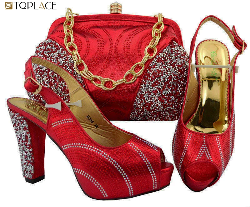 Hot sale 2018 gold color african woman high heels matching bag Italian matching shoes and bag