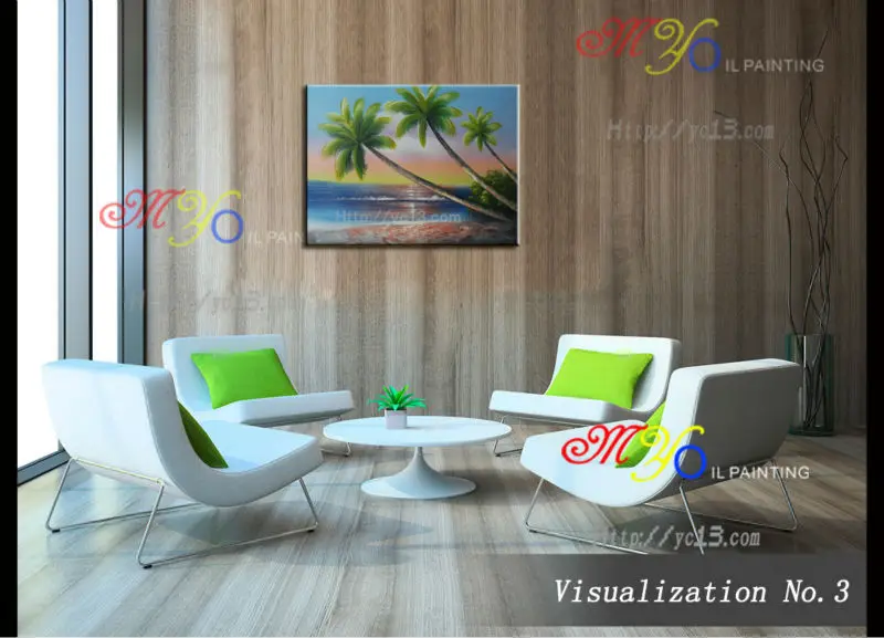 coconut tree High quality oil painting triptychs , Triptych Painting