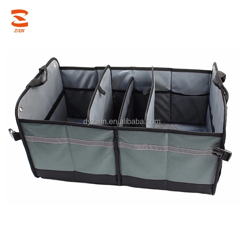 The Popular Car Trunk Organizer Foldable Storage Box with 12 Pockets and 2 Elastic Straps for SUV Vans Cars Trucks