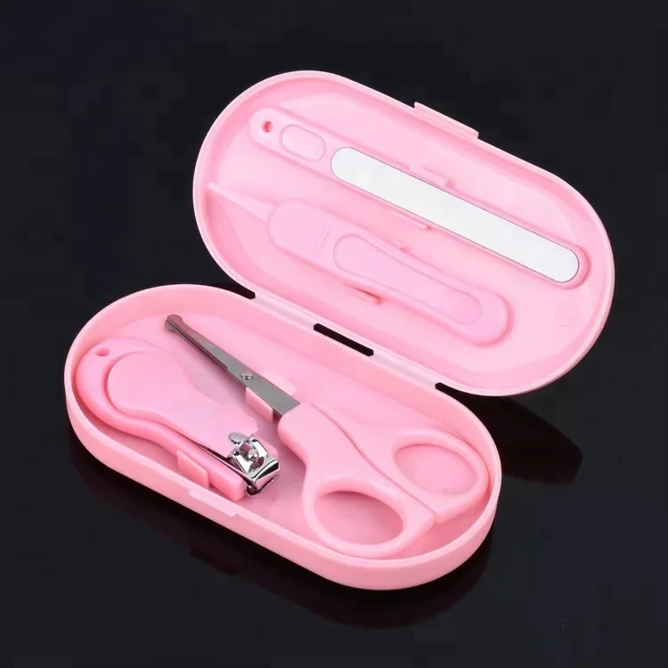 Best price fancy baby girl kid pink blue color 4pcs DIY beauty manicure art kit travel nail care tools gift set in mini case
